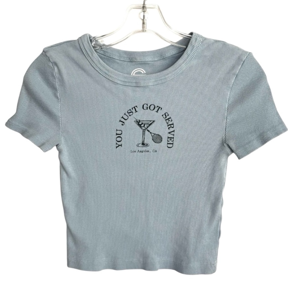 Social Culture Blue Micro Tee Shirt Women’s Size Small Cropped